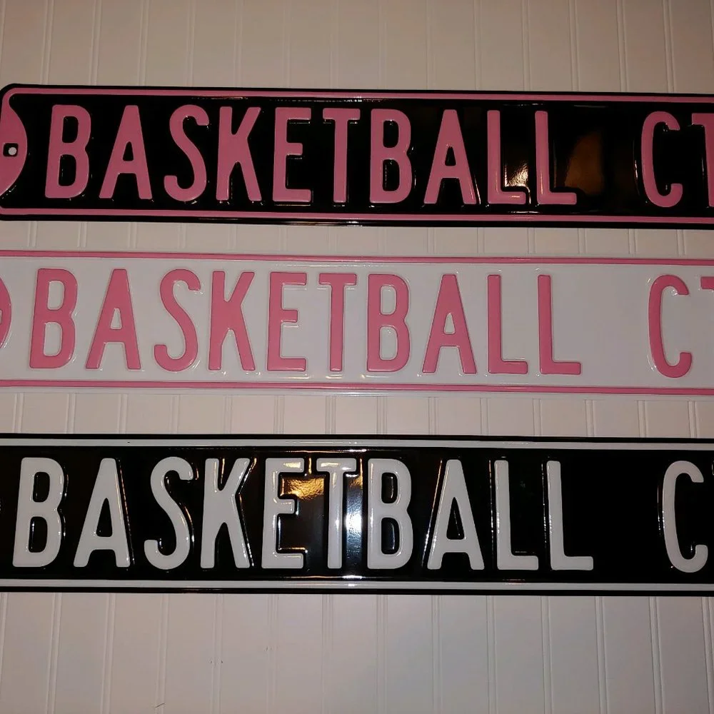 Basketball Metal Street Sign Pink & Black - NEW!